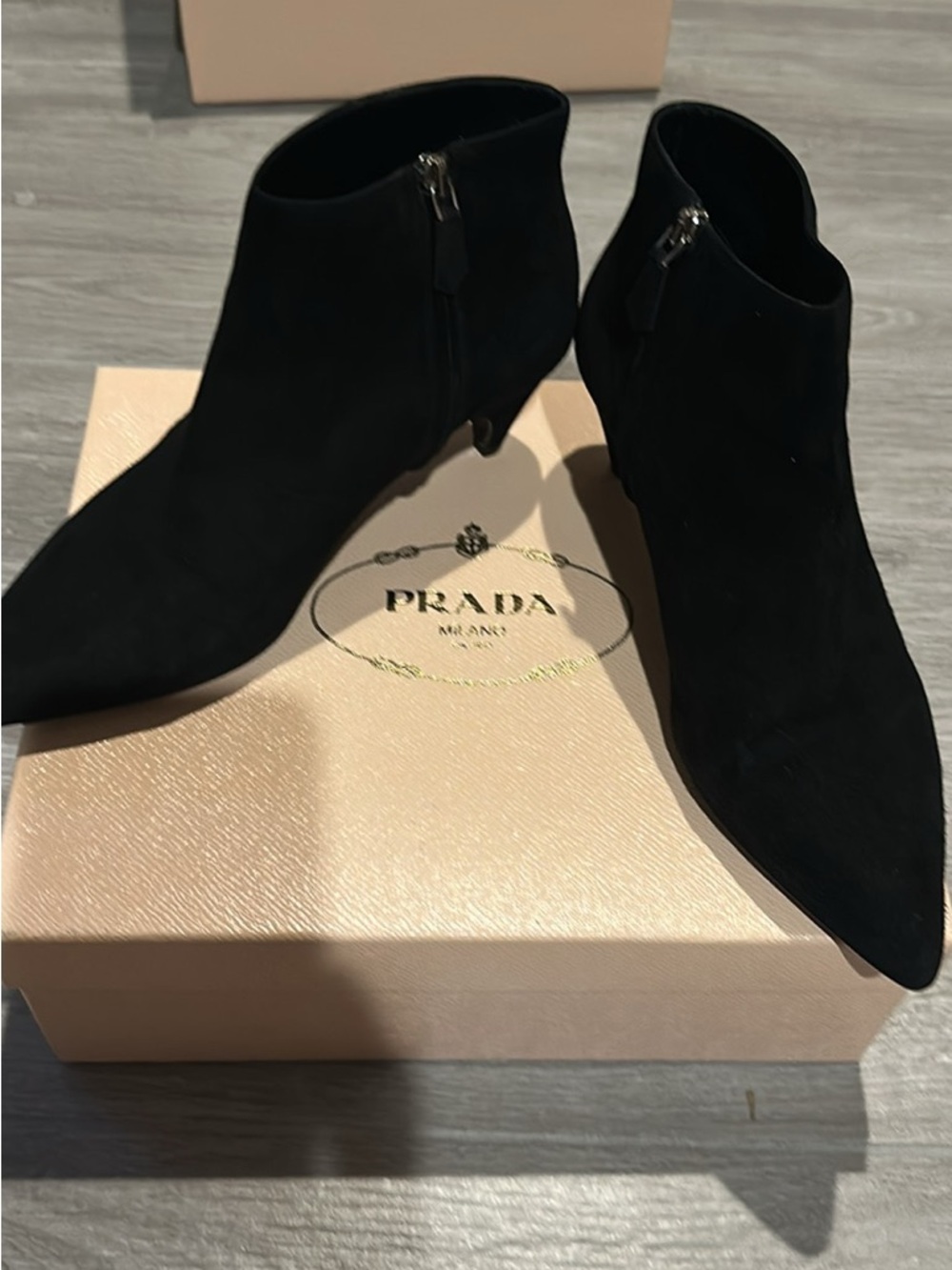 Prada Black Suede Pointed Ankle Booties with Side Zipper - Picture 4 of 4